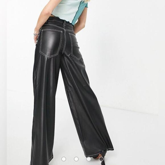 BERSHKA HIGH‎ RISE NWT FAUX LEATHER DAD PANTS WITH CONTRAST SIZE M - Picture 2 of 12